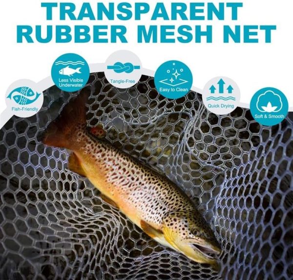 Maxcatch Fly Fishing Net, Built-in Ruler on The Handle, Wooden Frame Soft Rubber Mesh, with Magnetic Net Release Included, for Safely Landing Hooked Trout Bass