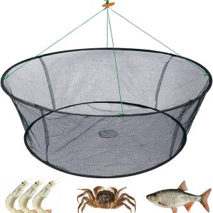 Portable Folded Fishing Net, Crab Net Fish Net with Fishing Rope, Hand Casting Cage Crab Net, Foldable Fishing Mesh Trap for,Minnows,Lobster,Crawfish, Shrimp etc.