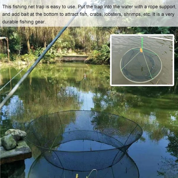 Portable Folded Fishing Net, Crab Net Fish Net with Fishing Rope, Hand Casting Cage Crab Net, Foldable Fishing Mesh Trap for,Minnows,Lobster,Crawfish, Shrimp etc.