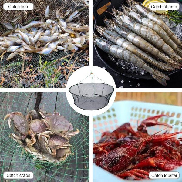 Portable Folded Fishing Net, Crab Net Fish Net with Fishing Rope, Hand Casting Cage Crab Net, Foldable Fishing Mesh Trap for,Minnows,Lobster,Crawfish, Shrimp etc.