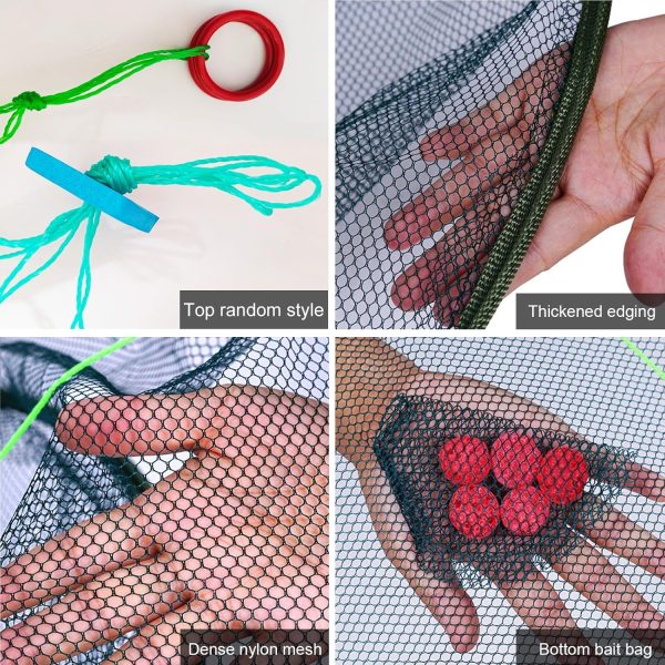 Portable Folded Fishing Net, Crab Net Fish Net with Fishing Rope, Hand Casting Cage Crab Net, Foldable Fishing Mesh Trap for,Minnows,Lobster,Crawfish, Shrimp etc.