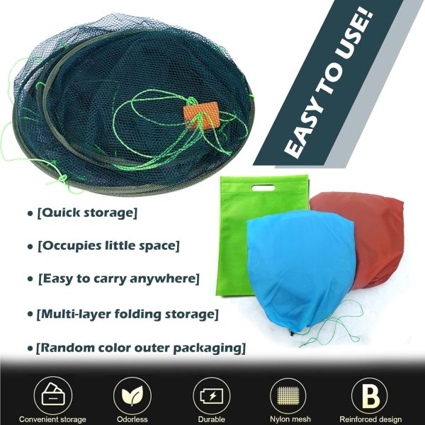 Portable Folded Fishing Net, Crab Net Fish Net with Fishing Rope, Hand Casting Cage Crab Net, Foldable Fishing Mesh Trap for,Minnows,Lobster,Crawfish, Shrimp etc.